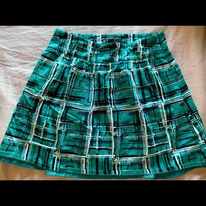 Express teal green black A line abstract plaid skirt